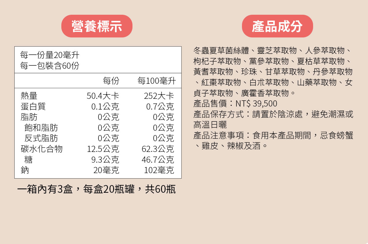 天仙液強效型-標準型-營養標示-食品成分-商品規格-立即訂購0800-666-922